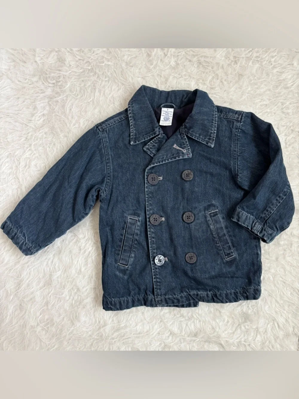 Gymboree Toddler 2003 Y2K Dark Blue Double-Breasted Classic Denim Pea Coat